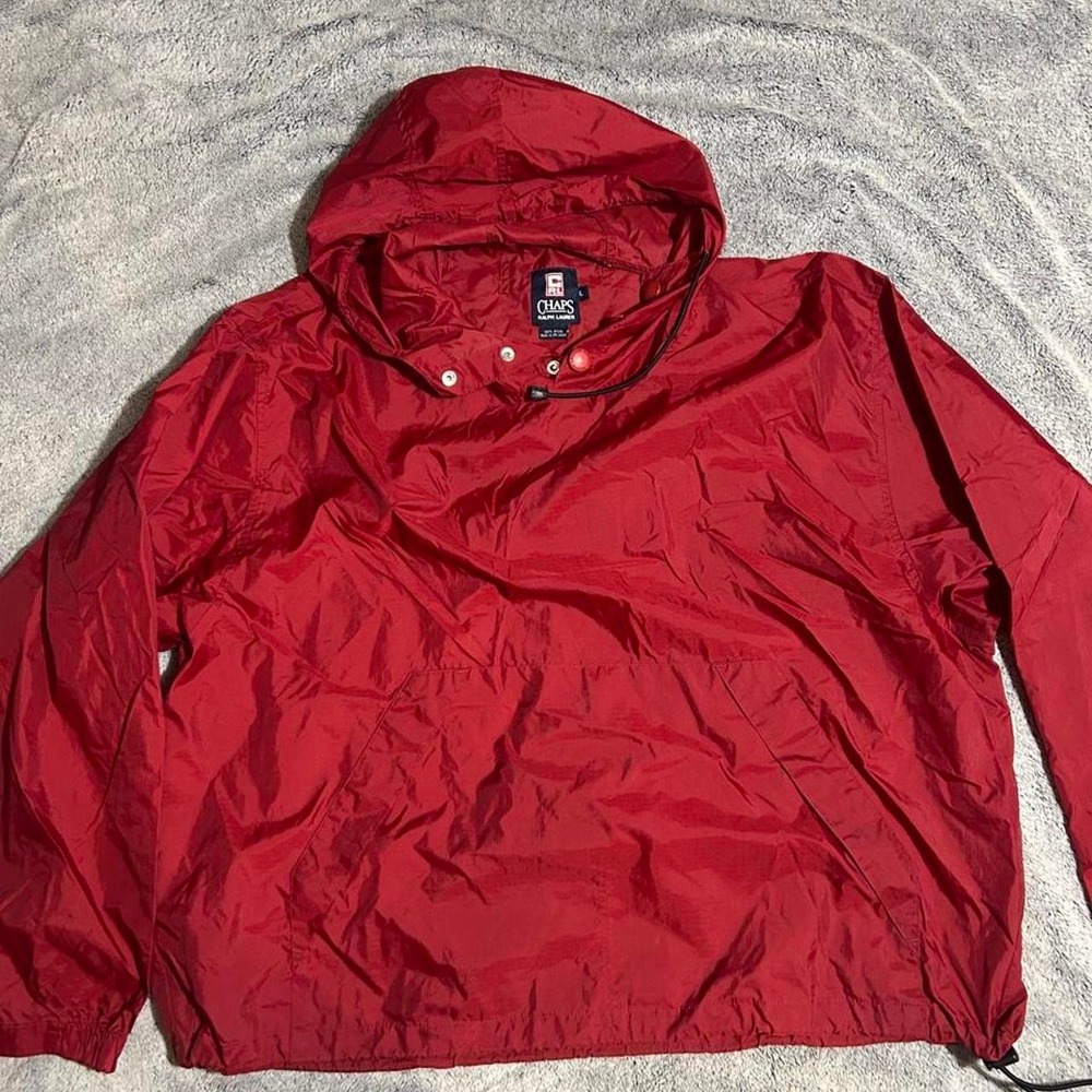 Vintage Chaps Ralph Lauren Red Pullover Windbreaker Jacket Hooded Size Large Spe